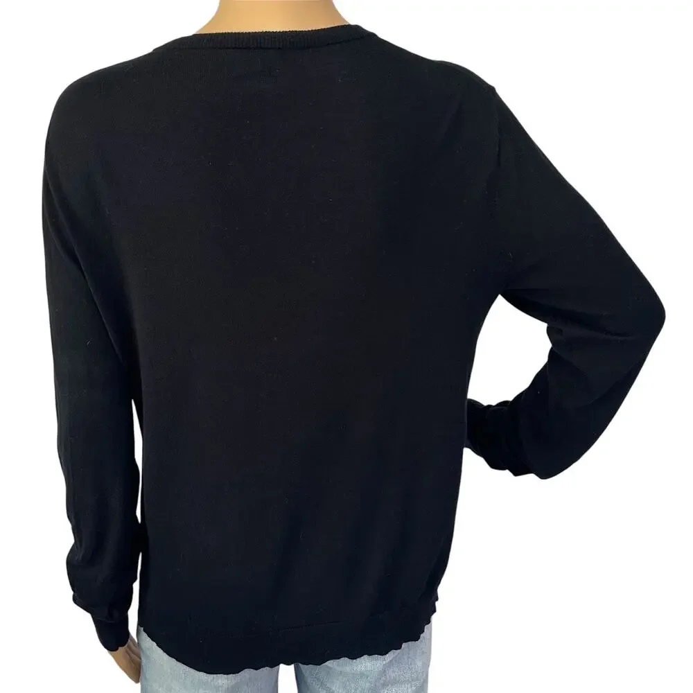 J. Crew Classic Cotton Cardigan Sweater Black E5957 Size L
